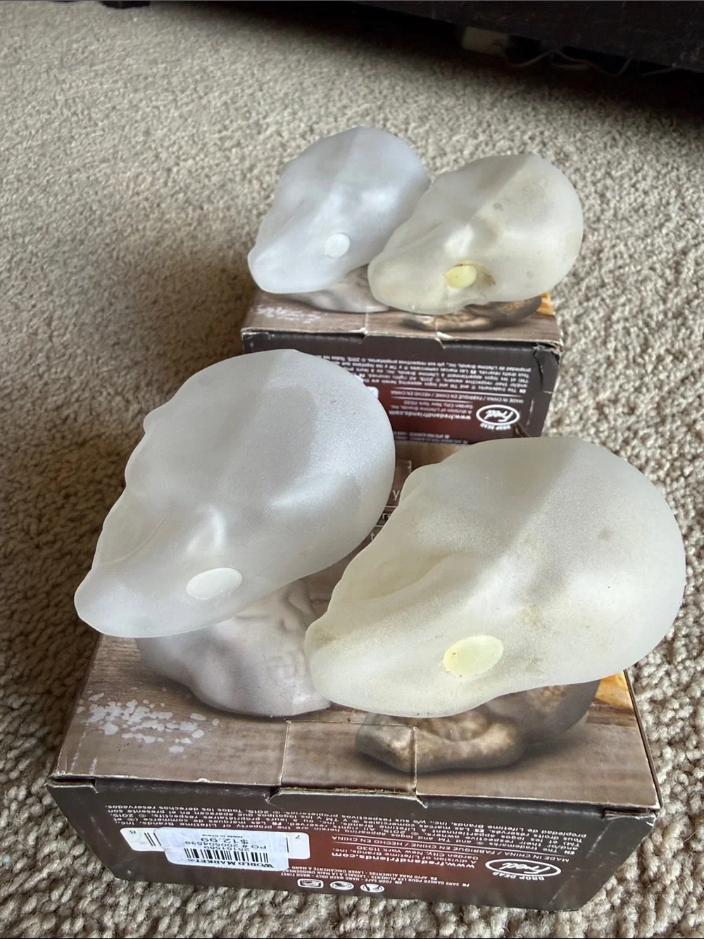 Fred DOOMED Skull Salt & Pepper Shakers — White Glass